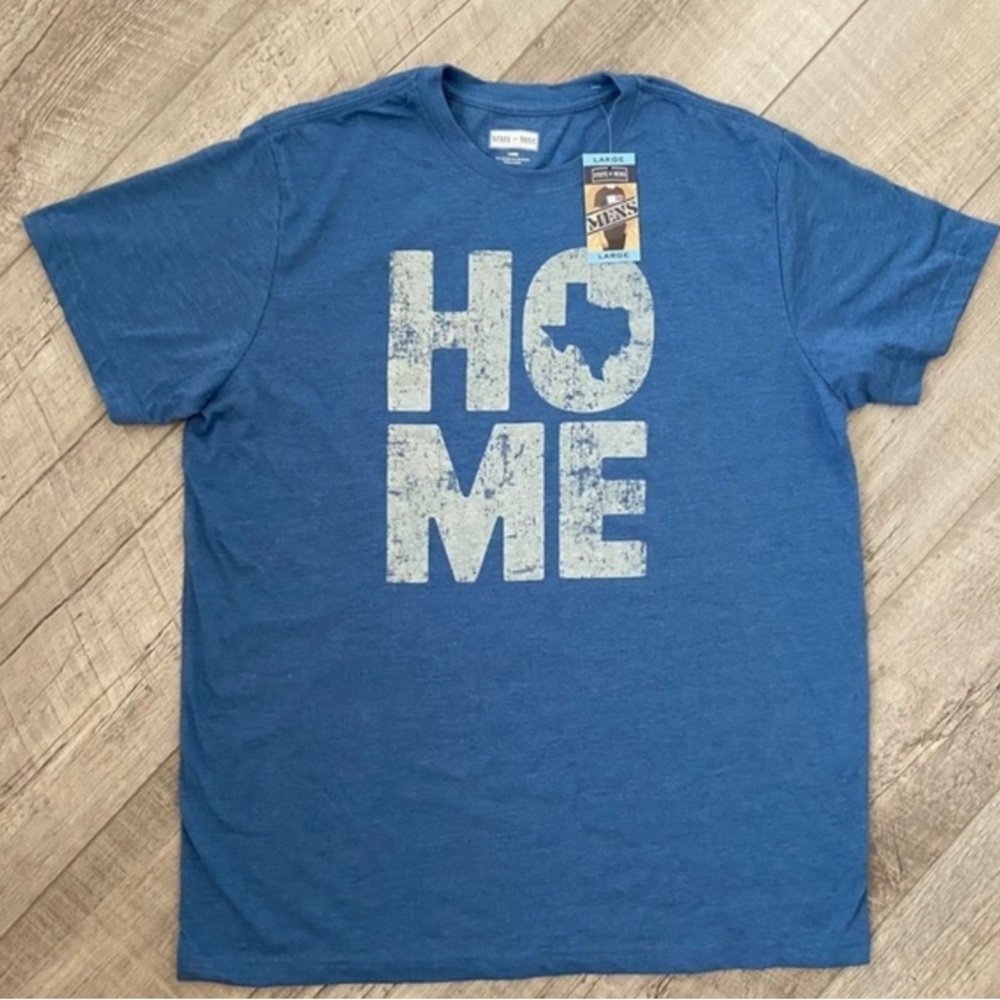 State Of‎ Mine Large Texas HOME T Shirt Men's  Short Sleeve Blue Crew Neck